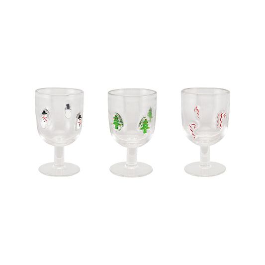 10 oz. Stemmed Wine Glass w/ Embedded Holiday Icons, 3 Styles