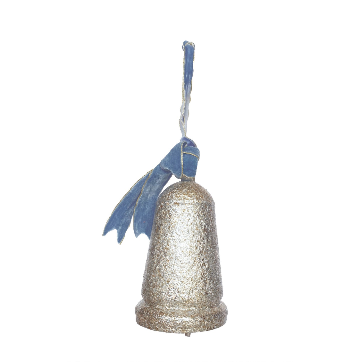 Antique Silver Metal Bell w/ Blue Velvet Ribbon,3 Sizes
