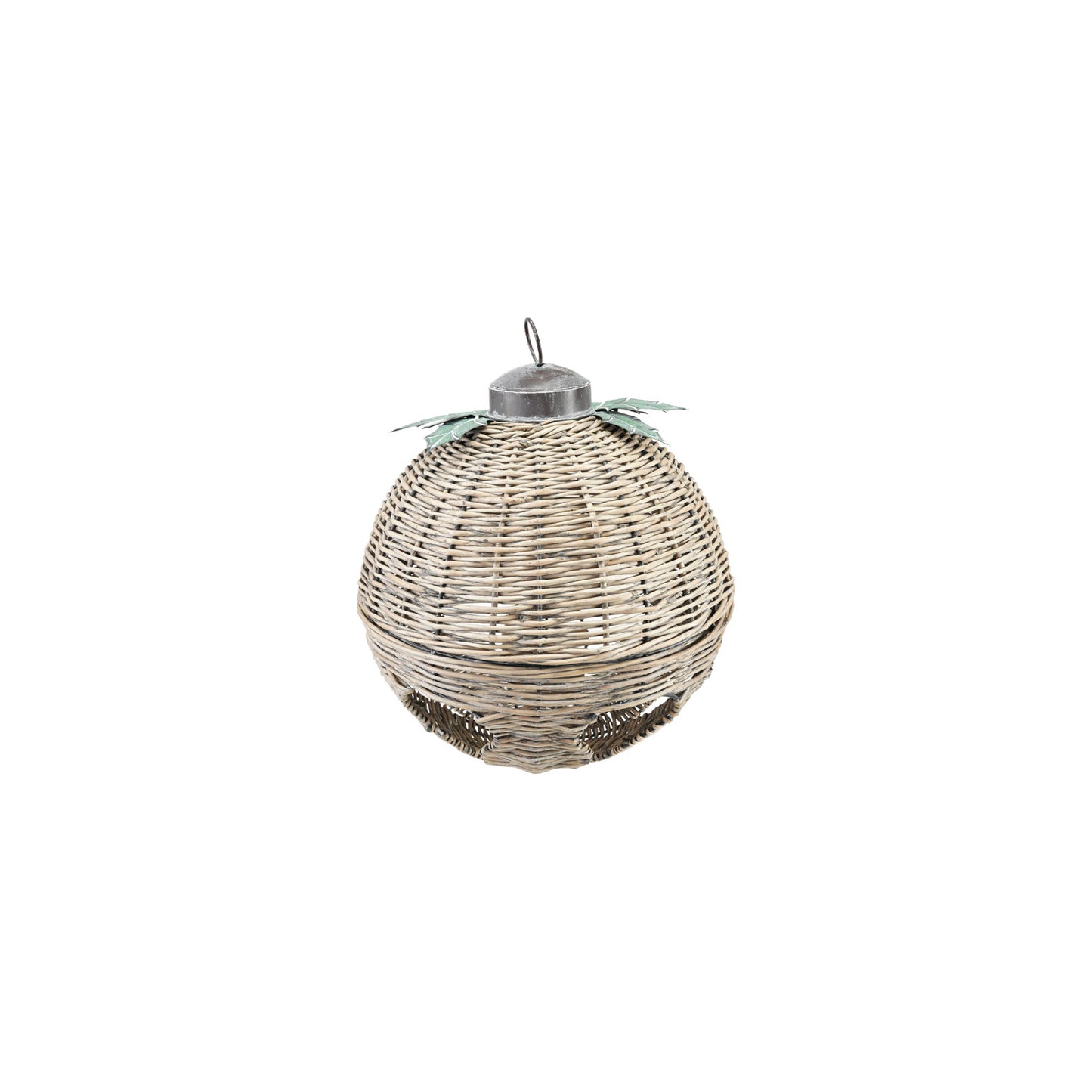 Hand-Woven Rattan Bell w/ Natural Metal Leaves, 3 Sizes