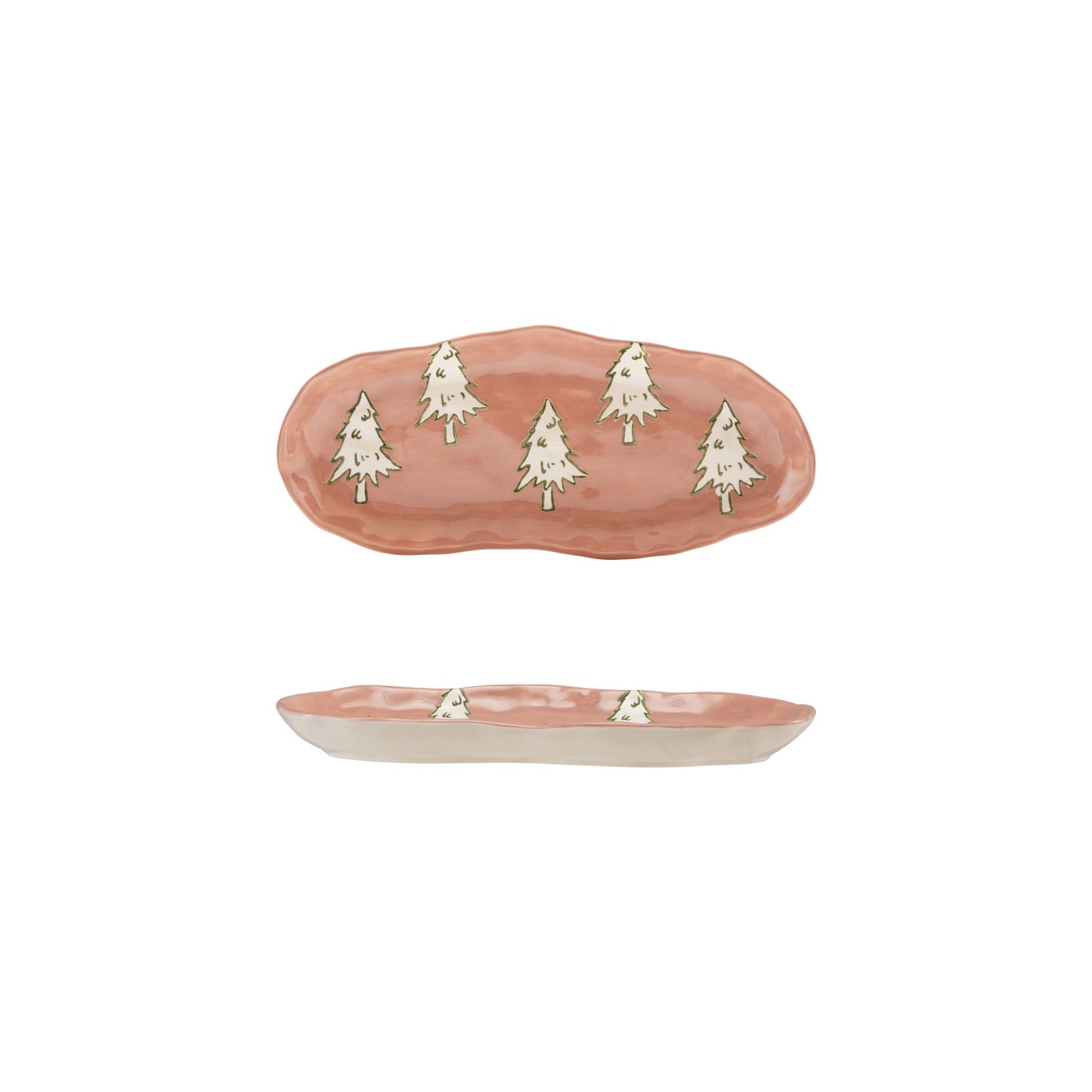 Pink Stoneware Organic Shaped Platter w/ Trees