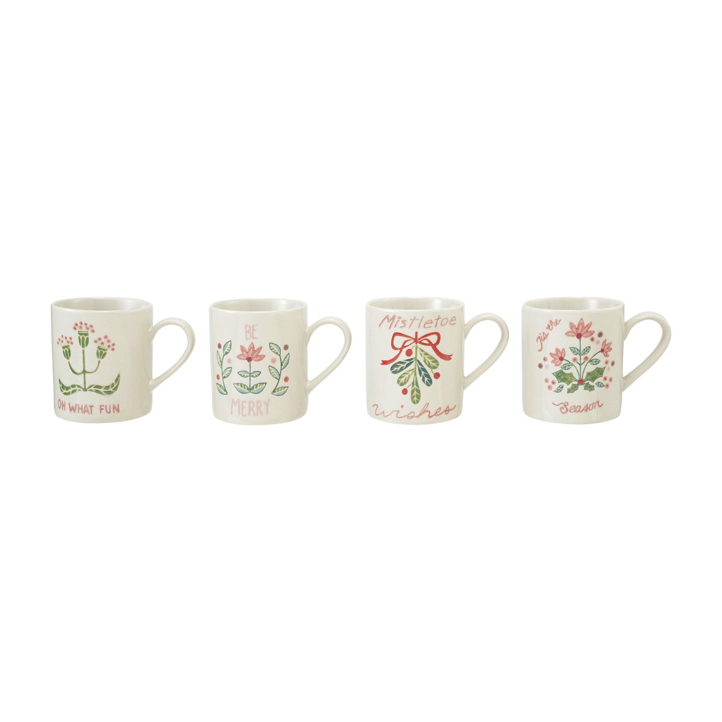 14 oz. Hand-Painted Stoneware Mug w/ Holiday Botanicals & Saying, 4 Styles