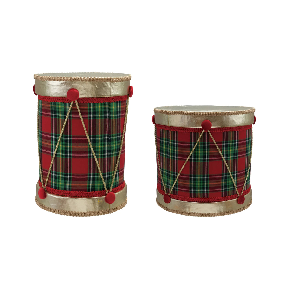 Green & Red Plaid Decorative Drums, 2 Sizes