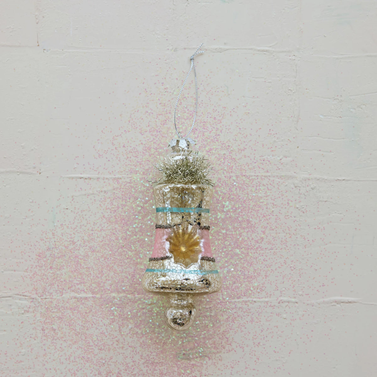 6" Hand-Painted Mercury Glass Ornament w/ Stripes, Tinsel & Glitter