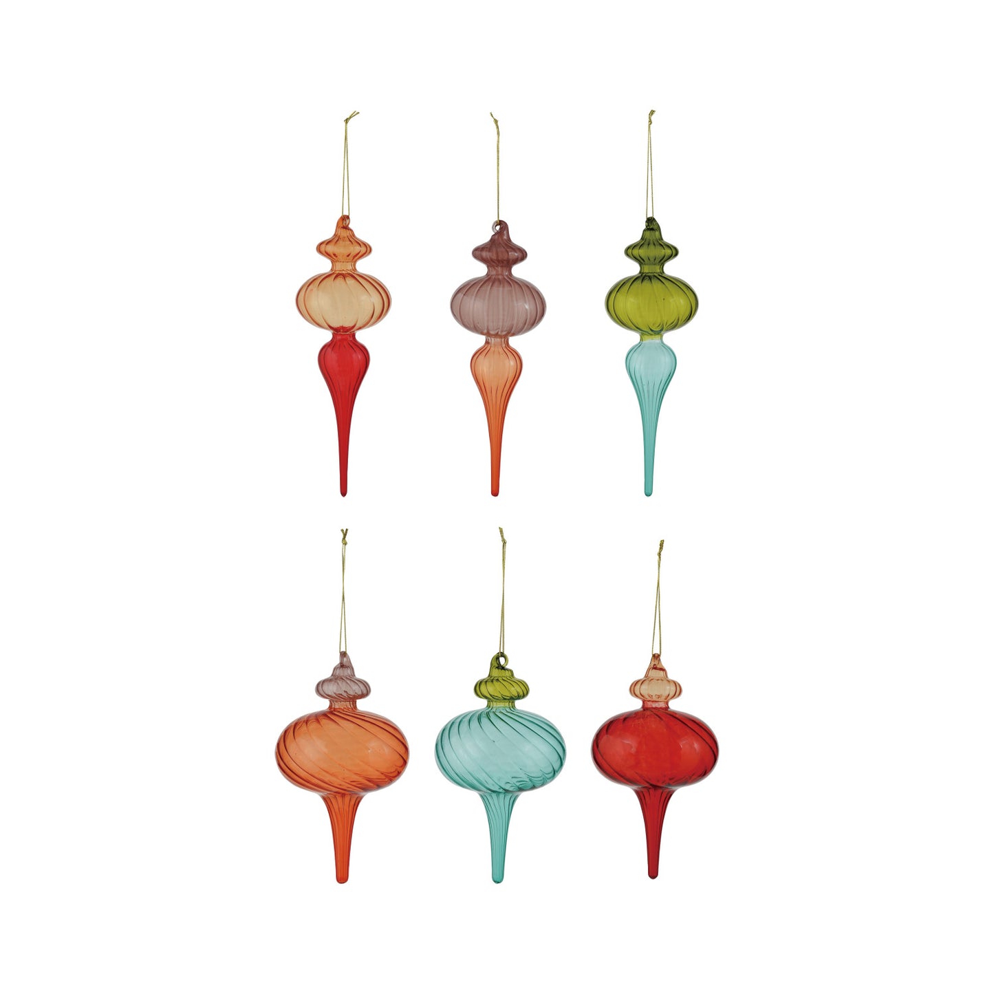 Two-Tone Glass Finial Ornament, 6 Styles