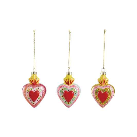 Hand-Painted Glass Sacred Heart Ornament, 3 Styles
