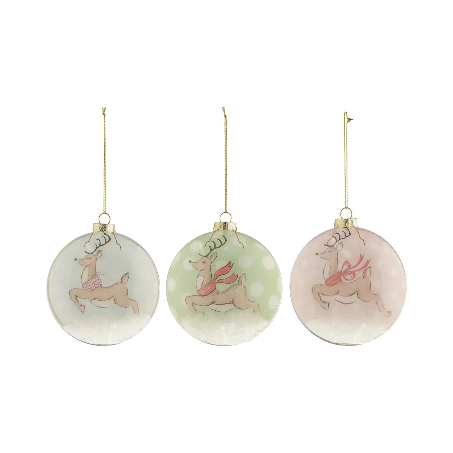Glass Ornament w/ Reindeer & Faux Snow Inside, 3 Styles